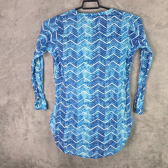 Womens Lauren Ralph Lauren Blue Chevron Blouse Button Down V Neck Long Sleeve S - Picture 4 of 8